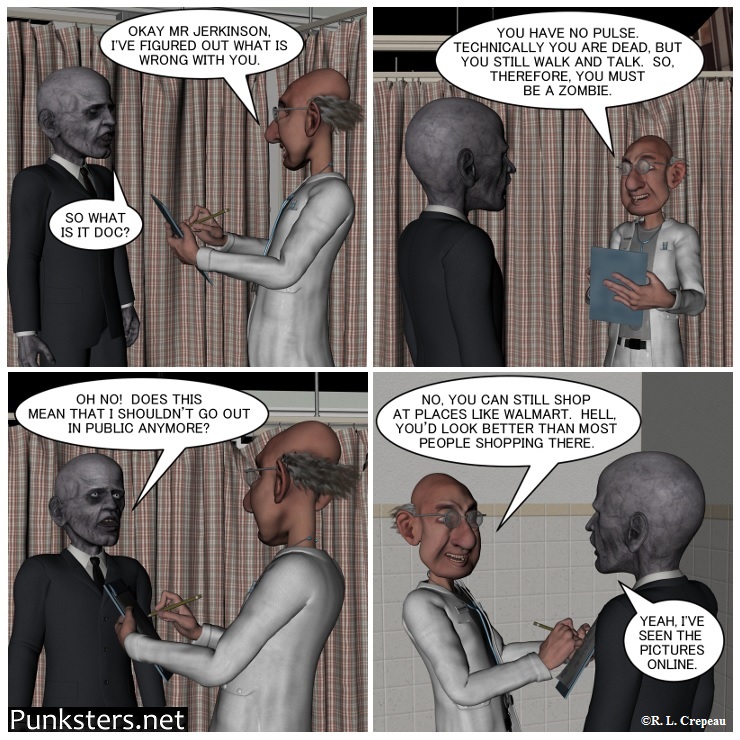 Punksters.net punk rock comic strip # 105 zombie with doctor joke