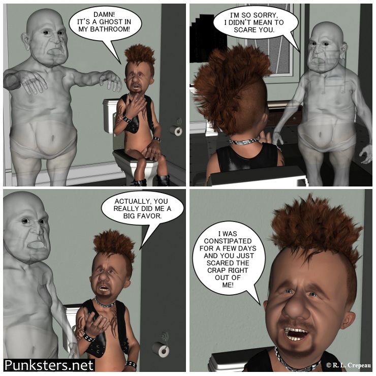 Punksters.net punk rock comic strip # 113 ghost poop joke