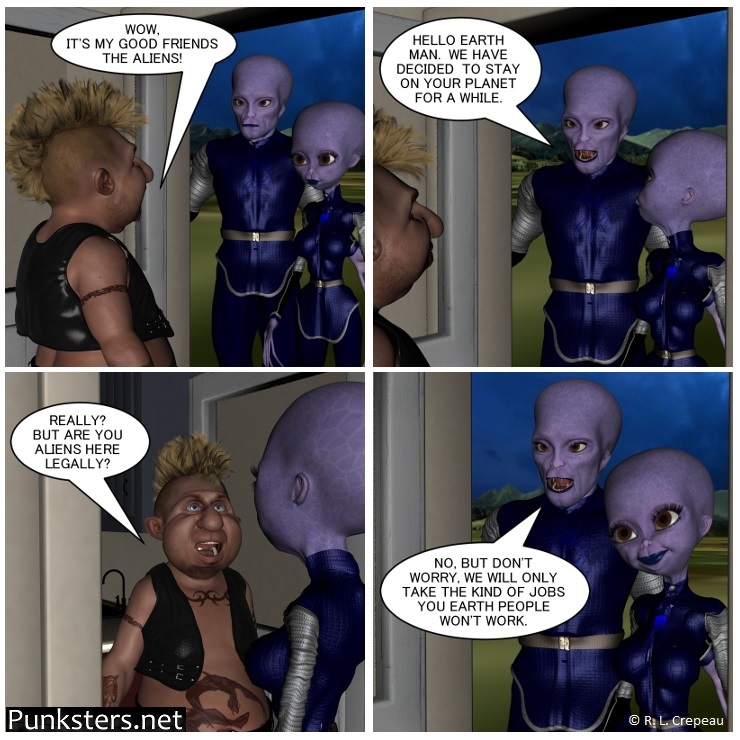 Punksters.net punk rock comic strip # 360 illegal aliens job comic strip