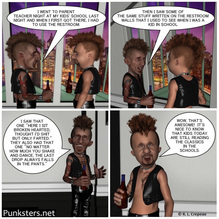 Punksters.net punk rock comic strip # 373 restroom classics comic strip