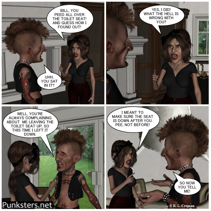 Punksters.net punk rock comic strip # 128 toilet seat down joke