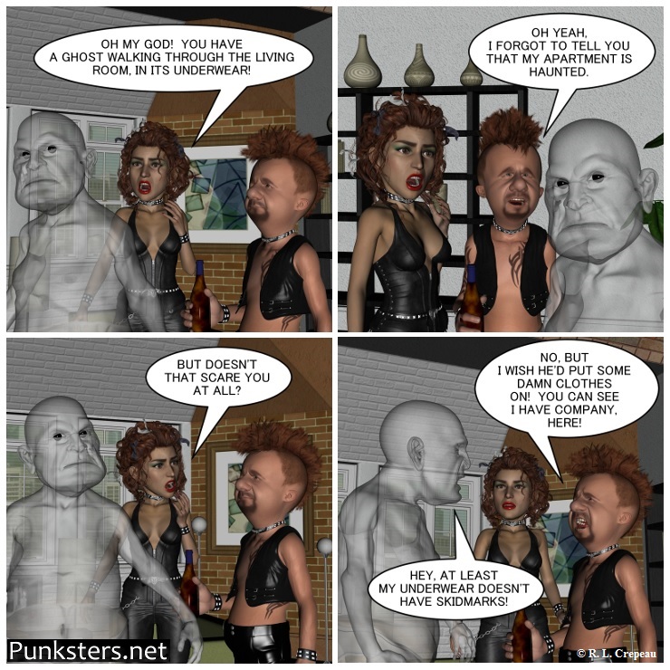 Punksters.net punk rock comic strip # ghost skidmark joke