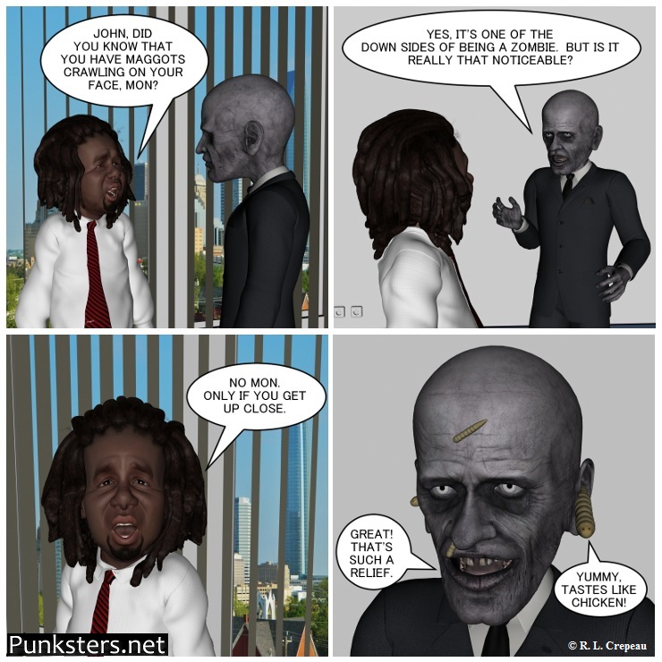 Punksters.net punk rock comic strip # 143 zombie maggot joke