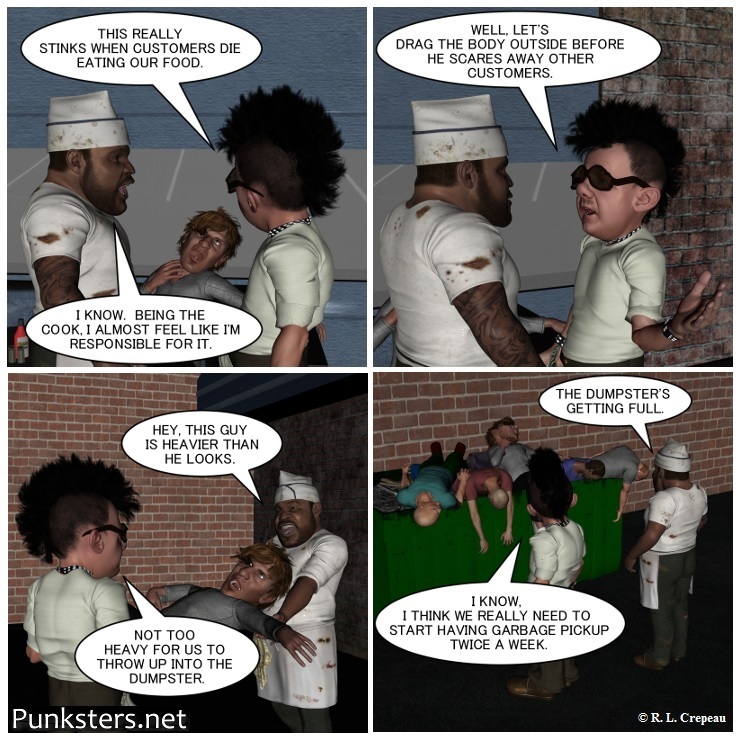 Punksters.net punk rock comic strip # 153 dumpster pickup  joke