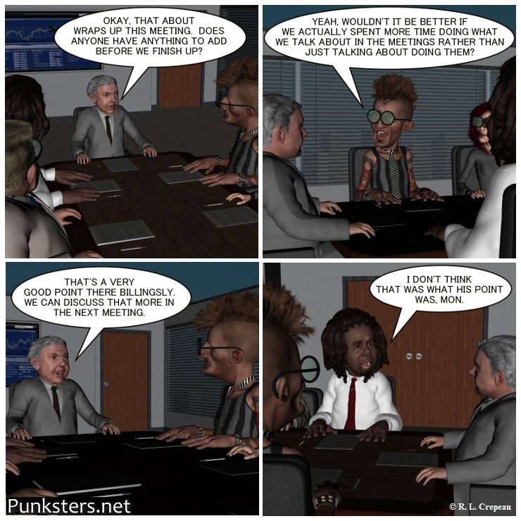 Punksters.net punk rock comic strip # 158 meeting agenda joke