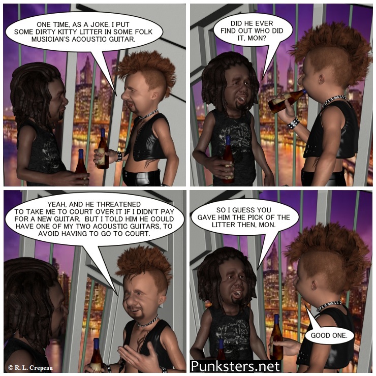 Punksters.net punk rock comic strip # 178 kitty litter in guitar joke