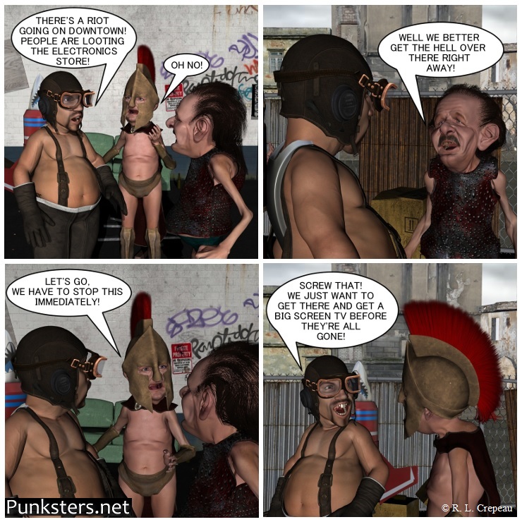 Punksters.net punk rock comic strip # 200 looting joke joke