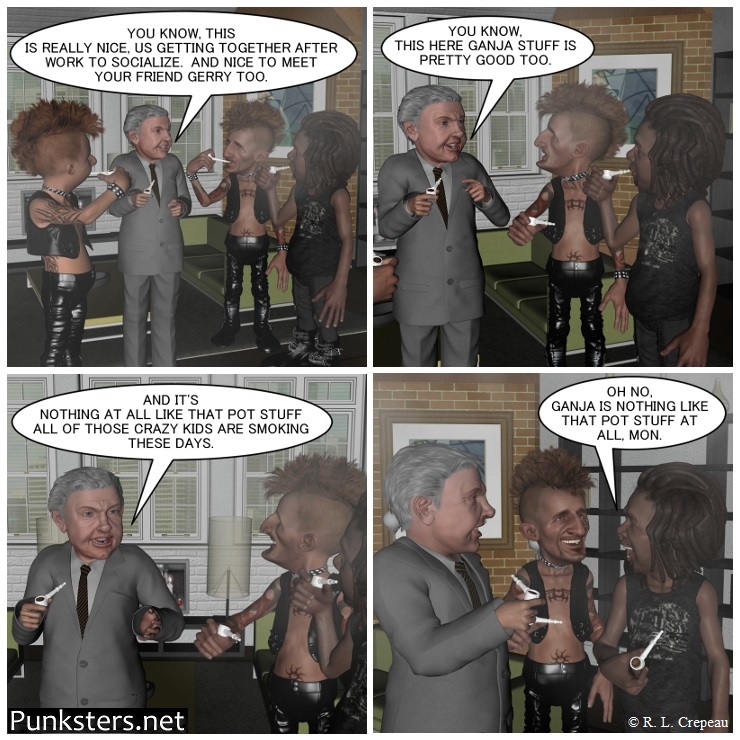 Punksters.net punk rock comic strip # 205 ganja same as pot joke