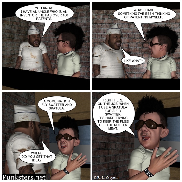 Punksters.net punk rock comic strip # 206 fly swatter spatula joke