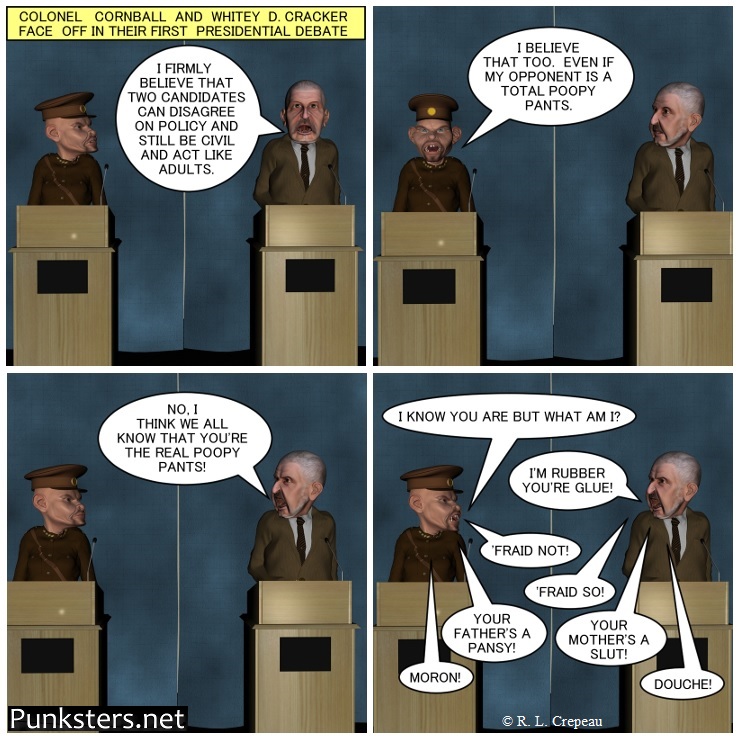 Punksters.net punk rock comic strip # 211 civility in politics joke