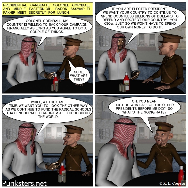 Punksters.net punk rock comic strip # 213 middle eastern buy off politician joke