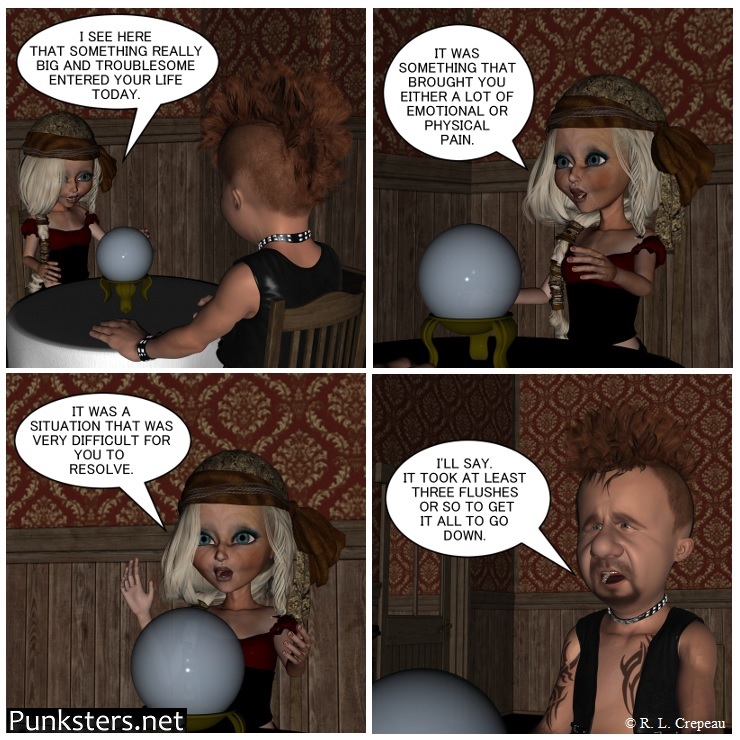 Punksters.net punk rock comic strip # 215 poop won't flush joke