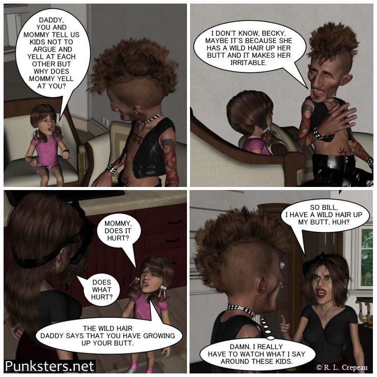 Punksters.net punk rock comic strip # 225 wild hair up butt comic strip