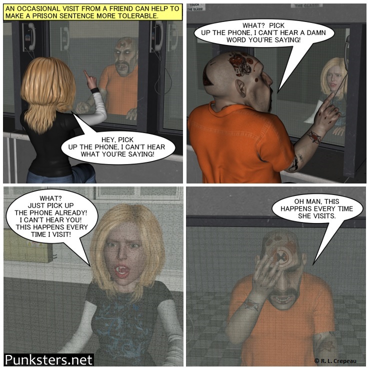 Punksters.net punk rock comic strip # 307 can't hear prison visit   comic strip