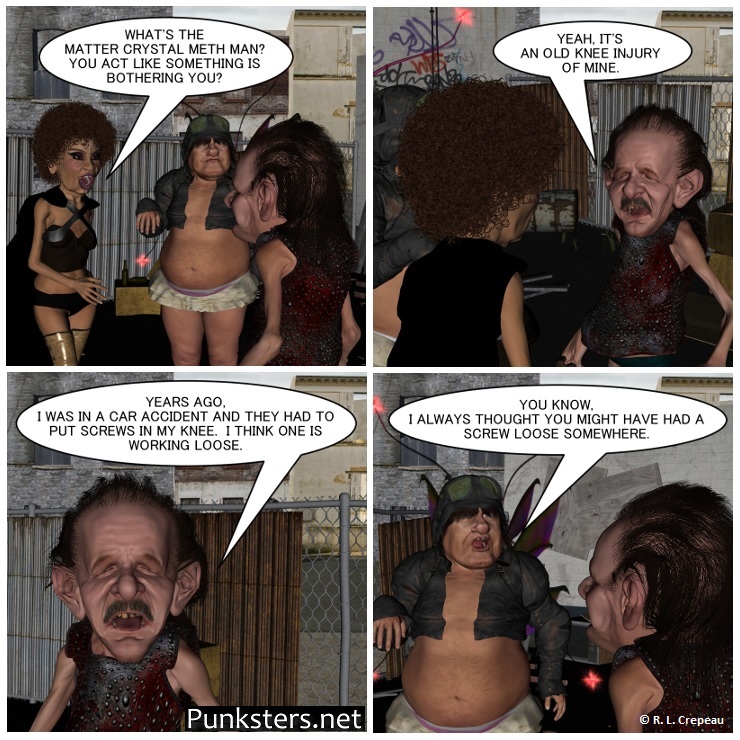 Punksters.net punk rock comic strip # 342 screw loose in knee  comic strip